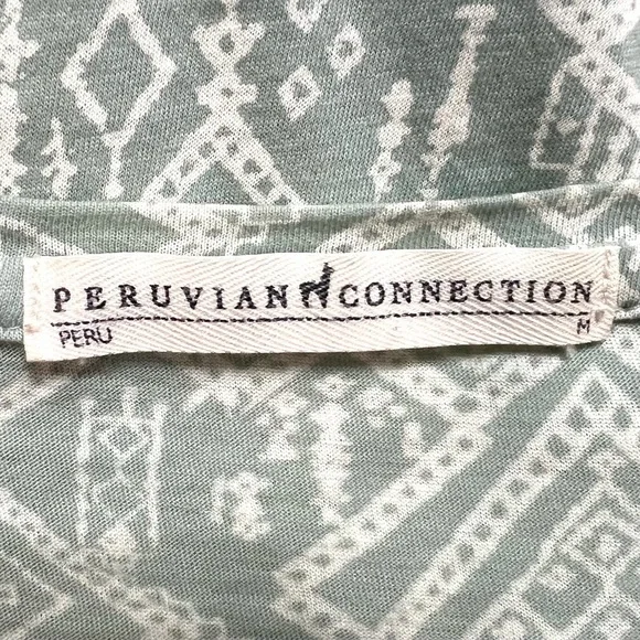 Peruvian Connection Light Green Printed Pima Cotton Bateau Neck Top Women Medium - Picture 9 of 10